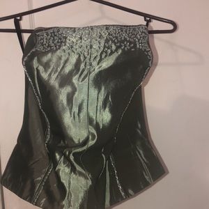 Michael Angelo Zip up Bead-embedded Silk Satin Croptop Corset/Lingerie Style